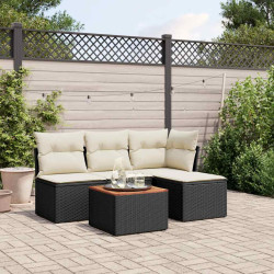 5 Pcs conjunto sofás de jardim com almofadões vime PE preto