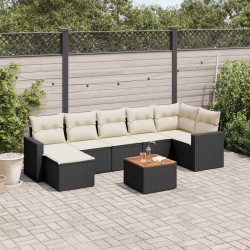 8 Pcs conjunto sofás de jardim com almofadões vime PE preto