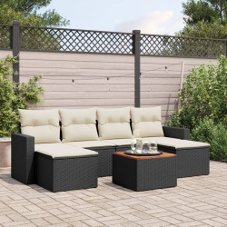 7 Pcs conjunto de sofás p/ jardim c/ almofadões vime PE preto