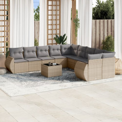 11 Pcs conjunto sofás de jardim c/ almofadões vime PE bege