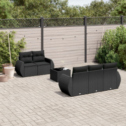 6 Pcs conjunto sofás de jardim c/ almofadões vime PE preto