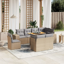 9 Pcs conjunto de sofás p/ jardim com almofadões vime PE bege