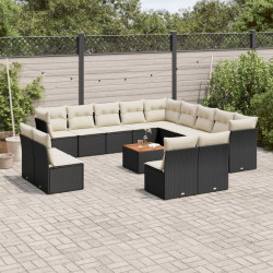 14 Pcs conjunto de sofás p/ jardim c/ almofadões vime PE preto