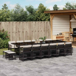 17 Pcs conjunto de jantar p/ jardim c/ almofadões vime PE preto