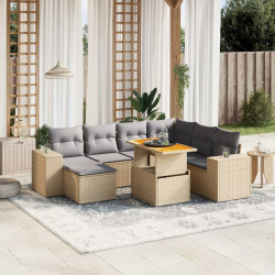 8 Pcs conjunto de sofás p/ jardim com almofadões vime PE bege