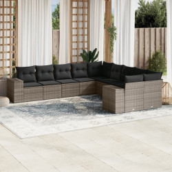 10 Pcs conjunto sofás de jardim c/ almofadões vime PE cinzento