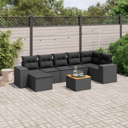 8 Pcs conjunto sofás de jardim com almofadões vime PE preto