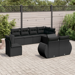 8 Pcs conjunto sofás de jardim com almofadões vime PE preto