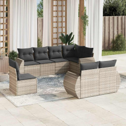 8 Pcs conj. sofás jardim c/ almofadões vime PE cinzento-claro
