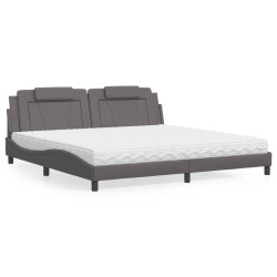 Cama viana com colchão 200x200 cm couro artificial cinzento