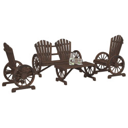 4 Pcs conjunto lounge de jardim madeira de abeto maciça