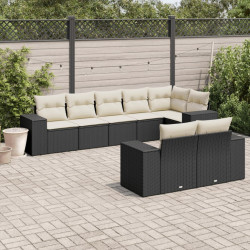 8 Pcs conjunto sofás de jardim com almofadões vime PE preto