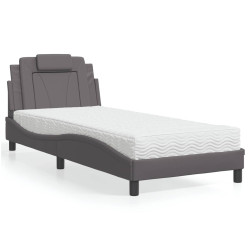 Cama viana com colchão 90x190 cm couro artificial cinzento