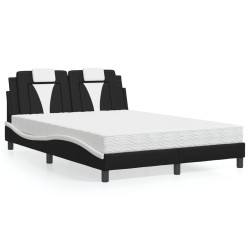 Cama viana com colchão 140x200 cm couro artificial preto e branco