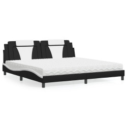Cama viana com colchão 200x200 cm couro artificial preto e branco