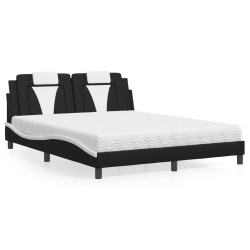 Cama viana com colchão 160x200 cm couro artificial preto e branco