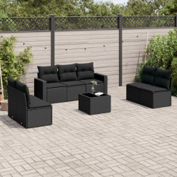 8 Pcs conjunto sofás de jardim com almofadões vime PE preto