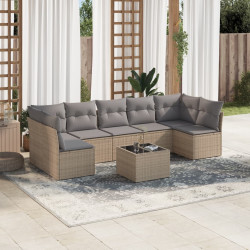 8 Pcs conjunto de sofás p/ jardim com almofadões vime PE bege