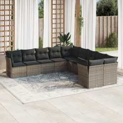 10 Pcs conjunto sofás de jardim c/ almofadões vime PE cinzento