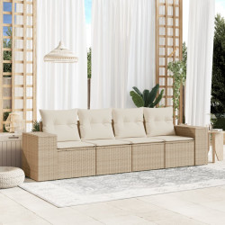 4 Pcs conjunto de sofás para jardim c/ almofadões vime PE bege