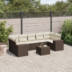 8 Pcs conjunto sofás de jardim c/ almofadões vime PE castanho