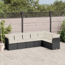 7 Pcs conjunto de sofás p/ jardim c/ almofadões vime PE preto