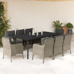 9 Pcs conjunto de jantar p/ jardim c/ almofadões cinzento claro
