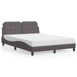 Cama com colchão zadar 140x200 cm couro artificial cinzento