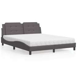 Cama com colchão zadar 160x200 cm couro artificial cinzento