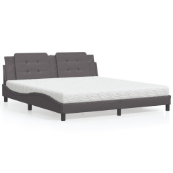 Cama com colchão zadar 180x200 cm couro artificial cinza