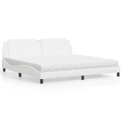 Cama com colchão zadar 200x200 cm couro artificial branco