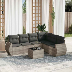 7 Pcs conj. sofás jardim com almofadões vime PE cinzento-claro