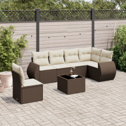 7 Pcs conjunto de sofás jardim c/ almofadões vime PE castanho