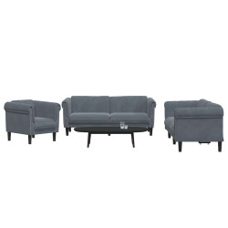 3 Pcs conjunto de sofás veludo cinzento-escuro