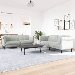 2 Pcs conjunto de sofás veludo cinzento-claro
