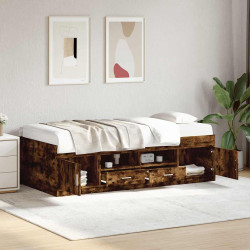 Sofá-cama com gavetas sem colchão 75x190 cm carvalho fumado