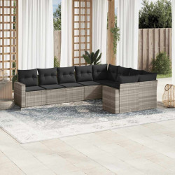 9 Pcs conj. sofás jardim com almofadões vime PE cinzento-claro