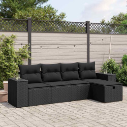 5 Pcs conjunto sofás de jardim com almofadões vime PE preto