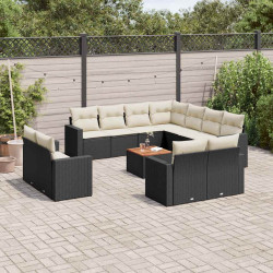 12 Pcs conjunto de sofás de jardim c/ almofadões vime PE preto