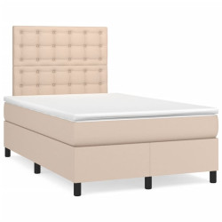 Cama box spring c/colchão/LED 120x190cm couro artif. cappuccino