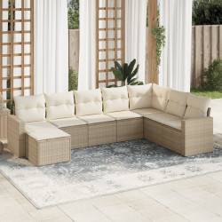 8 Pcs conjunto de sofás p/ jardim com almofadões vime PE bege