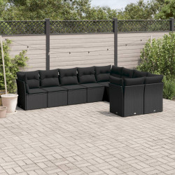 9 Pcs conjunto de sofás p/ jardim c/ almofadões vime PE preto