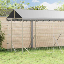 Canil de exterior com teto 2x6x2,5 m aço galvanizado prateado