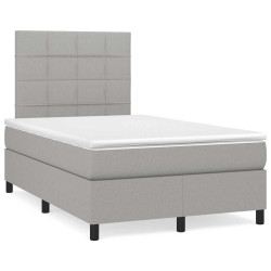 Cama box spring c/ colchão e LED 120x190 cm tecido cinza-claro
