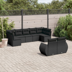 9 Pcs conjunto de sofás p/ jardim c/ almofadões vime PE preto