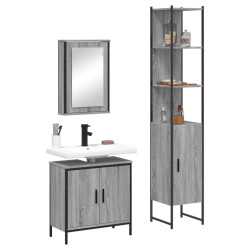 3 Pcs conjunto móveis casa de banho madeira proc. cinza sonoma