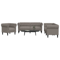 3 Pcs conjunto de sofás tecido cinzento-acastanhado
