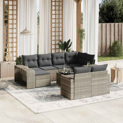 11 Pcs conjunto sofás de jardim c/ almofadões vime PE cinzento