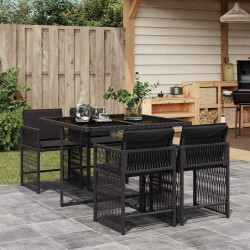 5 Pcs conjunto de jantar p/ jardim c/ almofadões vime PE preto
