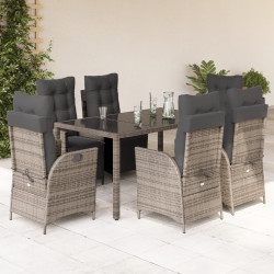 7 Pcs conjunto de jantar p/ jardim c/ almofadões vime PE cinza